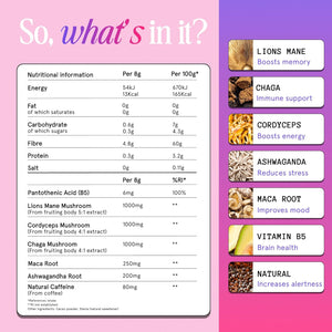 Spacegoods Rainbow Dust 240G | 30 Servings | Flavoured Mushroom Coffee | 120Mg of Natural Caffeine | Lions Mane, Chaga, Ashwagandha & Vitamin B5| Sharper Focus, Energy & Calm | Coffee