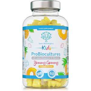 Kids Probiotics/Probiocultures Gummies - 60 Children'S Probiotics Multi-Strain Gummies - Natural Pineapple Flavour – with Added B & C Vitamins for Immune Support - 2 Month Supply – UK Made
