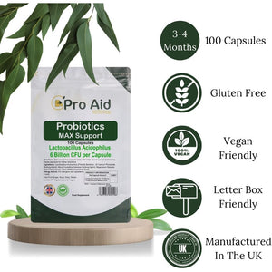 Probiotics Capsules Max Support 6 Billion CFU 100 Pack by Proaid | Healthy Gut | Digestion Support | Bio Cultures | Premium Vegetarian Capsules