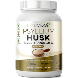NKD Living Psyllium Husk Capsules 4000Mg with Lactobacillus Acidophilus | 200 Million CFU | Natural Soluble Fibre | 150 Vegan Capsules