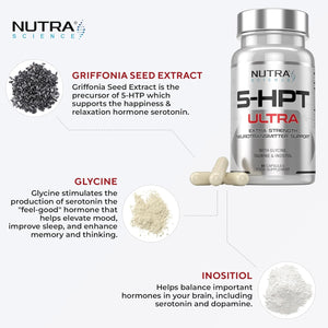 5HPT Ultra 4,000MG - Extra Strength Griffonia Seed Extract Neurotransmitter Support with Nicotinamide, Glycine, Inositol, Vitamin B6, 60 Vegan Capsules