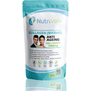 Nutrivolv Collagen Marine 1000Mg Supplement | Anti-Ageing Support for Skin, Joints, Bones, Muscles & Tissue Health | 90 Capsules | Boosts Skin Elasticity & Joint Mobility