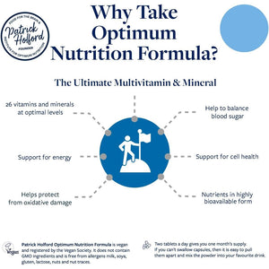 Patrick HOLFORD Optimum Nutrition Formula/The Ultimate, Multi-Vitamin & Mineral Supplement/For Daily & Long-Term Health / 24 Nutrients/Naturally Sourced / 60 Tablets/Vegan/For Women & Men