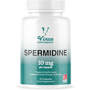 Vinco Spermidine Supplement - 10Mg X 120 High Strength Spermidine Capsules - 99% Purity - Supports Healthy Ageing & Longevity - Non GMO & Gluten Free - Made in the UK