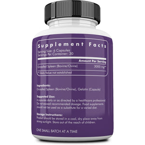 Ancestral Supplements Grass Fed Beef Spleen Supplement, 3000Mg Spleen Support Formula Promotes Immune, Iron, and Allergy Health, Non-Gmo, 180 Capsules