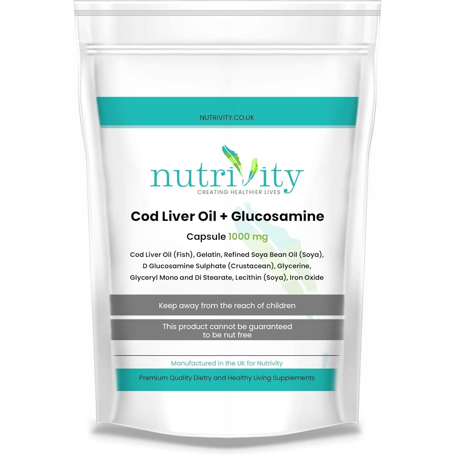 Cod Liver Oil & Glucosamine 1000Mg Capsules for Joint Health with Omega-3 Fish Oil Omega 3 Capsules High Strength Rich in EPA & DHA Cod Liver Capsules by Nutrivity UK 60 Caps