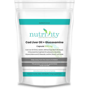 Cod Liver Oil & Glucosamine 1000Mg Capsules for Joint Health with Omega-3 Fish Oil Omega 3 Capsules High Strength Rich in EPA & DHA Cod Liver Capsules by Nutrivity UK 60 Caps