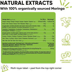 Organic Moringa Oleifera Capsules – 100% Natural Superfood | High Fibre Supplements | Supports Digestion, Metabolism & Immune System | 90 Moringa Capsules Made in Italy - Redmoringa