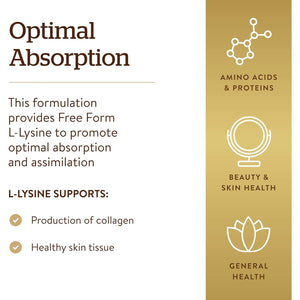 Solgar L-Lysine 1000 Mg - Food Supplement, Pack of 250 Tablets - Premium Amino Acid Range - Vegan, Gluten Free