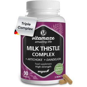 Milk Thistle High Strength 6000Mg (3 Months) with Dandelion & Artichoke, High Dose, 80% Silymarin Extract, Natural Liver Cleanse Supplement, 90 Vegan Capsules. Vitamaze®