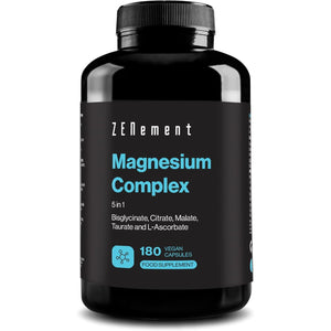 Magnesium Complex, 5 in 1 - Bisglycinate, Citrate, Malate, Taurate & L-Ascorbate - High Bioavailability and Tolerance, No Magnesium Oxide - 360 Mg per Serving - 180 Capsules - Zenement
