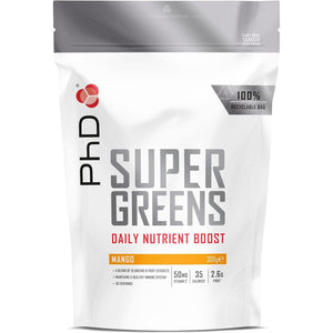 Phd Nutrition Super Greens Powder, Mango Flavour, High Fibre Low Sugar, Blend of 18 Nutrient Rich Fruits and Vegetables, 300 G
