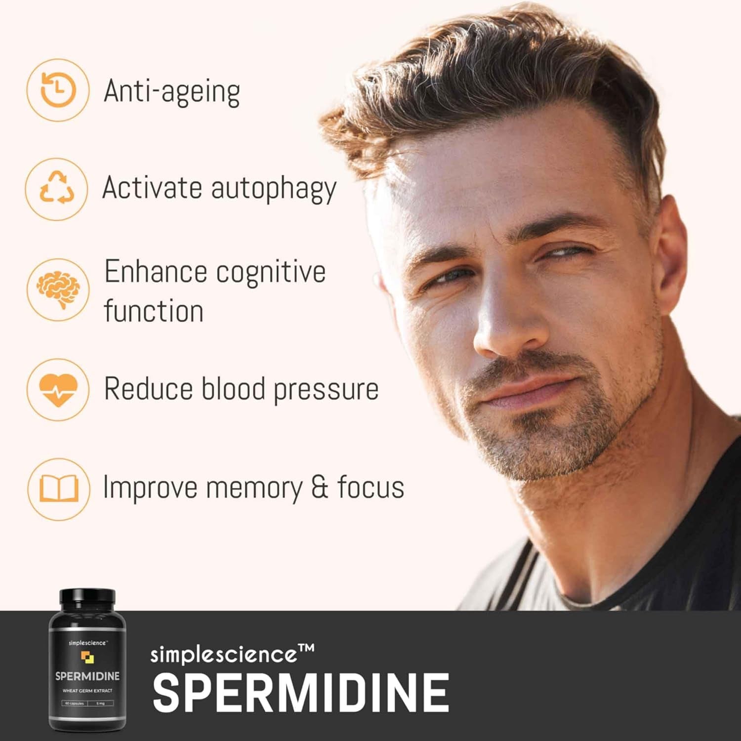 Ultra Pure SPERMIDINE | 60 Servings | 99% Pure Spermidine Content | 5Mg per Capsule | Anti-Ageing & Longevity Supplement | Lab Tested | 100% Natural and Non-Gmo