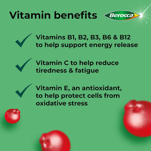Berocca Multi-Action Multivitamin Gummies - Including Vitamin D, C, A, B-Complex (B1, B2, B3, B6, B7 & B12), E - Supplement for Women, Men and Kids - 60 Gummies - Cherry Flavour