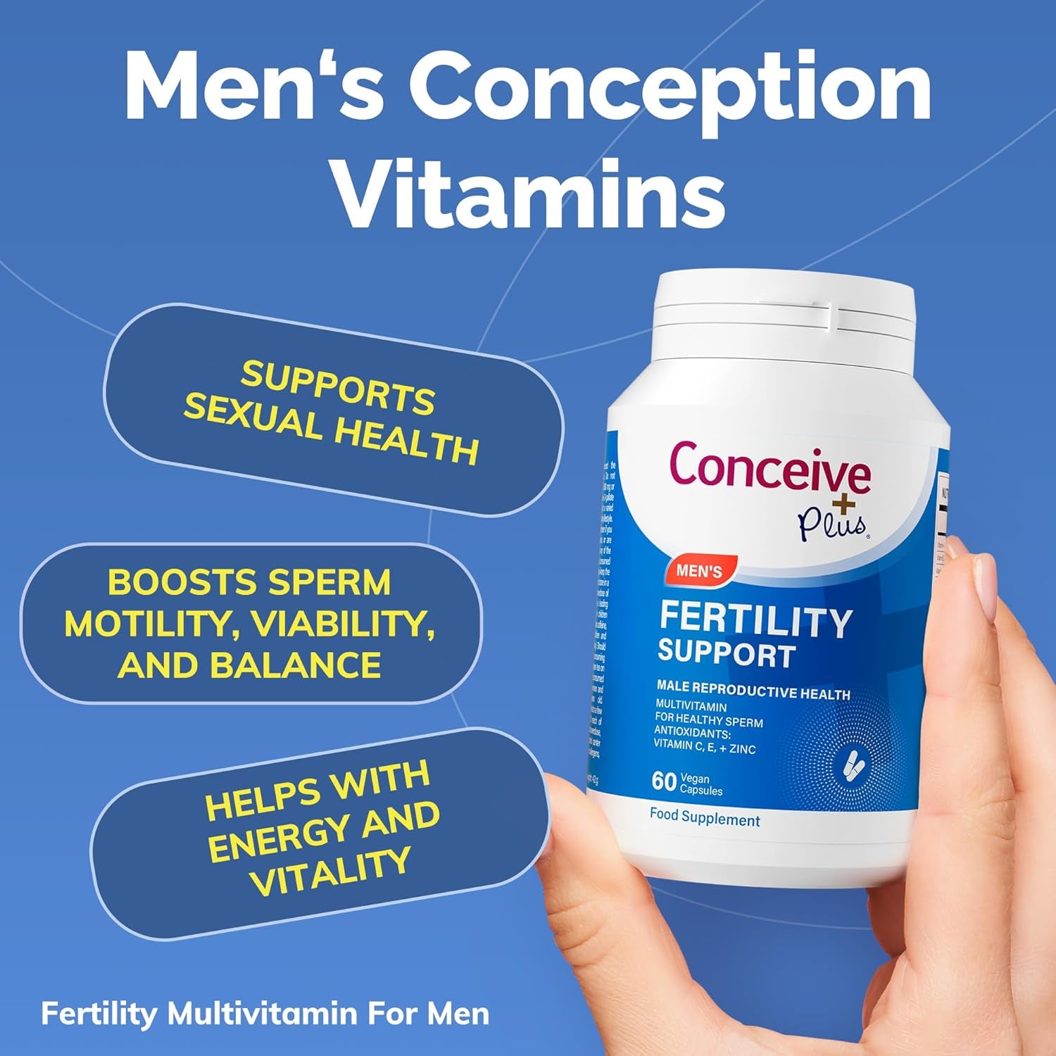 CONCEIVE plus Male Fertility Supplements - Boost Sperm Count, Motility & Libido - Maca Root, Folic Acid, L-Arginine, Zinc & Magnesium - Multivitamin for Men’S Health & Fertility Support, 60 Caps