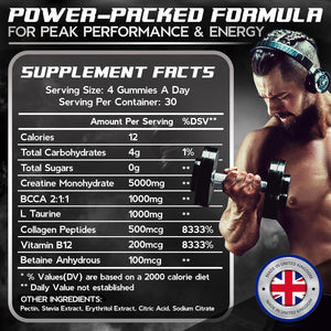 Creatine Gummies 5000Mg 120 Gummies - Added L-Taurine, Bcaa'S, Collagen, B12 - Pure Creatine Monohydrate Gummies for Muscle Recovery, Strength & Performance - Mixed Berry Flavour (1 Month Supply)