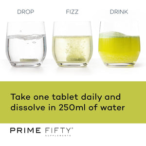 Prime Fifty Super Greens+ Supplement – Effervescent Multivitamins Tablets – 28 Day Supply – Immune System Supplement with Super Greens, Melon, Citrus Multi-Nutrient