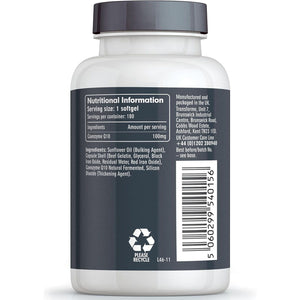 Transforme Coq10 100Mg 180 Capsules, High Absorption High Strength Coenzyme Q10 Liquid Softgels, 6 Months Supply, Naturally Fermented, UK Made