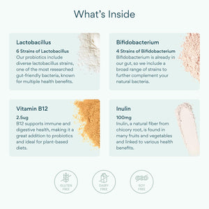 Bettervits Probiotics for Gut Health | 30 Billion CFU for Adults | Bloating Relief & Complete Gut Repair | with Acidophilus, Prebiotic Inulin, Vitamin B12 & Lactobacillus | 30 Capsules