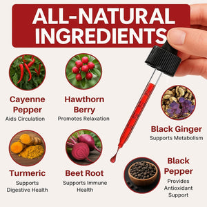 Probotanics Cayenne Pepper Drops Liquid Extract Supplement | Hawthorn Berry, Turmeric Curcumin, Beet Root, Ginger, Black Pepper for Circulation, Energy and Digestive Health | Alcohol-Free - 60Ml