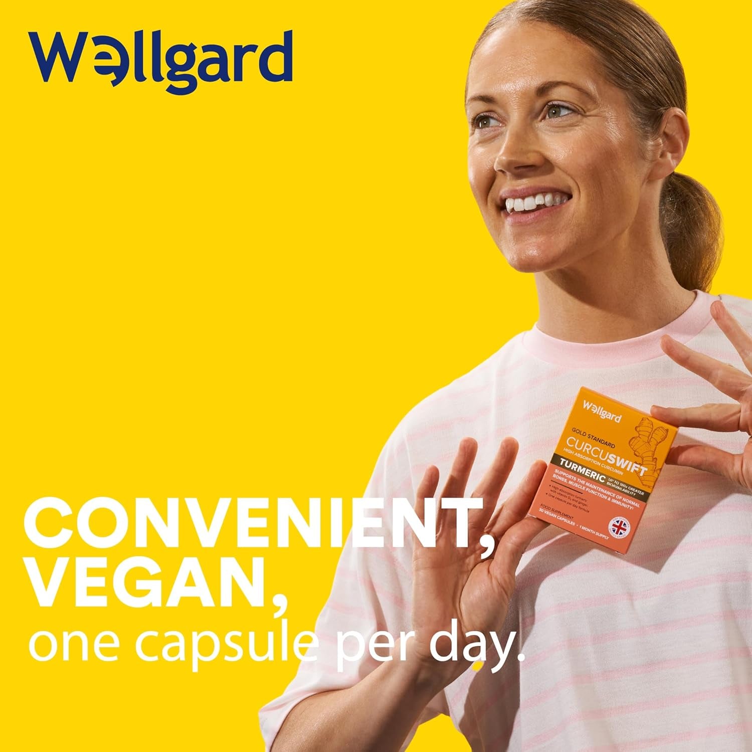 Wellgard Curcuswift Turmeric - High Strength Turmeric Supplement, Curcumin with Vitamin D3 & Ginger for Immune Support & Bone Health