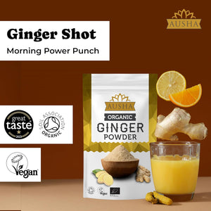 Ausha Organic GINGER POWDER 250G - UK Certified Orgainic by Soil Association -1* GREAT TASTE AWARD 2023 -Use in Ginger Shot, Cooking - Immunity, Digestion - Ground Ginger Root Tea
