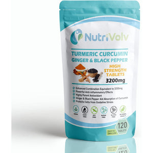 Nutrivolv Turmeric Curcumin 3200Mg with Ginger & Black Pepper for Enhanced Absorption | High Strength | Organic | Vegan 120 Tablets | Joint Support, Inflammation & Pain Relief