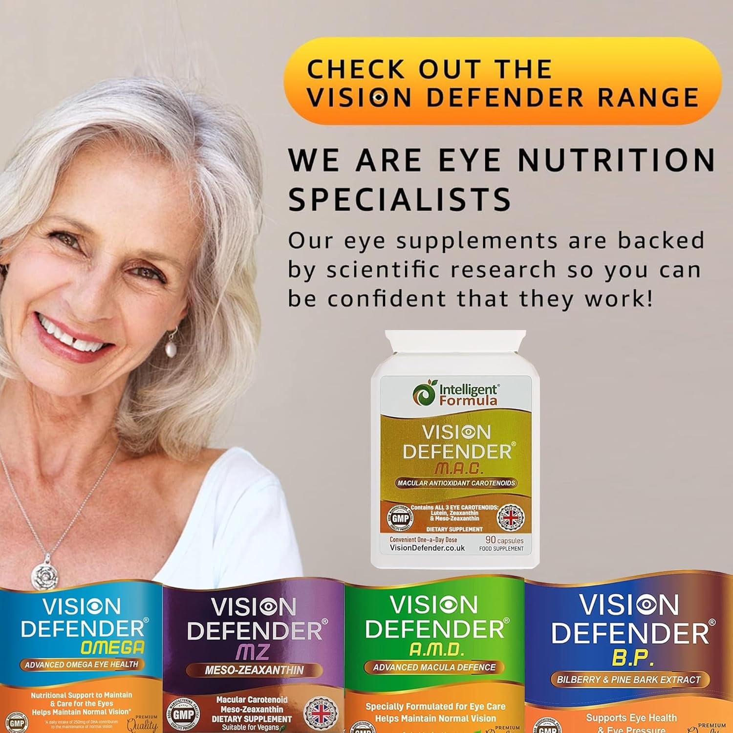 Vision Defender MAC Eye Vitamins Supplement – Triple Antioxidant Carotenoids: Lutein, Zeaxanthin & Meso-Zeaxanthin – Vision & Eye Health Support – 90 Capsules – Made in UK