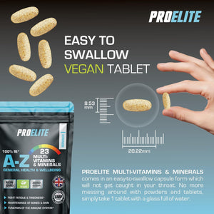 Multivitamins & Minerals - 365 Vegan Tablets - One a Day 100% RDA - 23 Essential Vitamins & Minerals in A-Z Multivitamin Tablet - Made in the UK by PROELITE