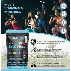 Multivitamins & Minerals - 365 Vegan Tablets - One a Day 100% RDA - 23 Essential Vitamins & Minerals in A-Z Multivitamin Tablet - Made in the UK by PROELITE