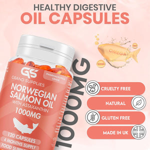 Norwegian Salmon Oil with Astaxanthin 1000Mg - 4 Months / 120 Days Supply - Pink Peptide Omega 3 6 9 Capsules High Strength - Rich in EPA, DHA & DPA, Burpless Taste