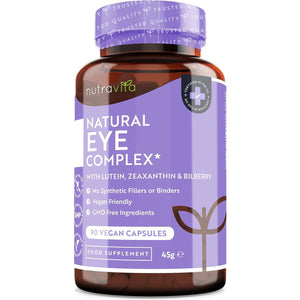 Lutein Natural Eye Supplement – 90 Vegan Capsules - Zeaxanthin, Bilberry Extract, Vitamins A, B12 & Zinc – for Maintenance of Normal Vision – Made in the UK by Nutravita