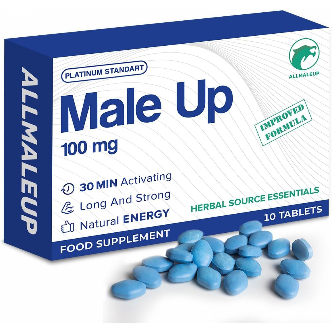 Allmaleup Extra Strong Pills for Men - Natural Supplement for Enhanced Performance & Stamina - Fast-Acting Tablets - Food & Herbal Supplement - 10 Pills