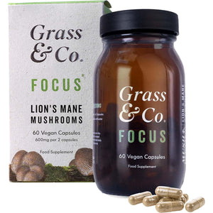 Grass & Co. Lion'S Mane Mushroom 600Mg Capsules with Vitamin D, Vegan Omega 3, Vitamin B12 & Ginseng | Focus | Supports Cognitive Health | 60 Capsules, 30 Servings