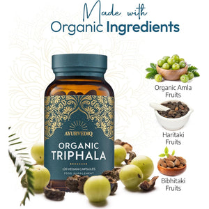 Ayurvediq Wellness Organic Triphala Capsules 120, 500Mg – Natural Pure Triphala Powder Organic Capsules for Immunity, Digestion, Wellbeing – Soil Association Certified - Vegan Ayurveda Supplements