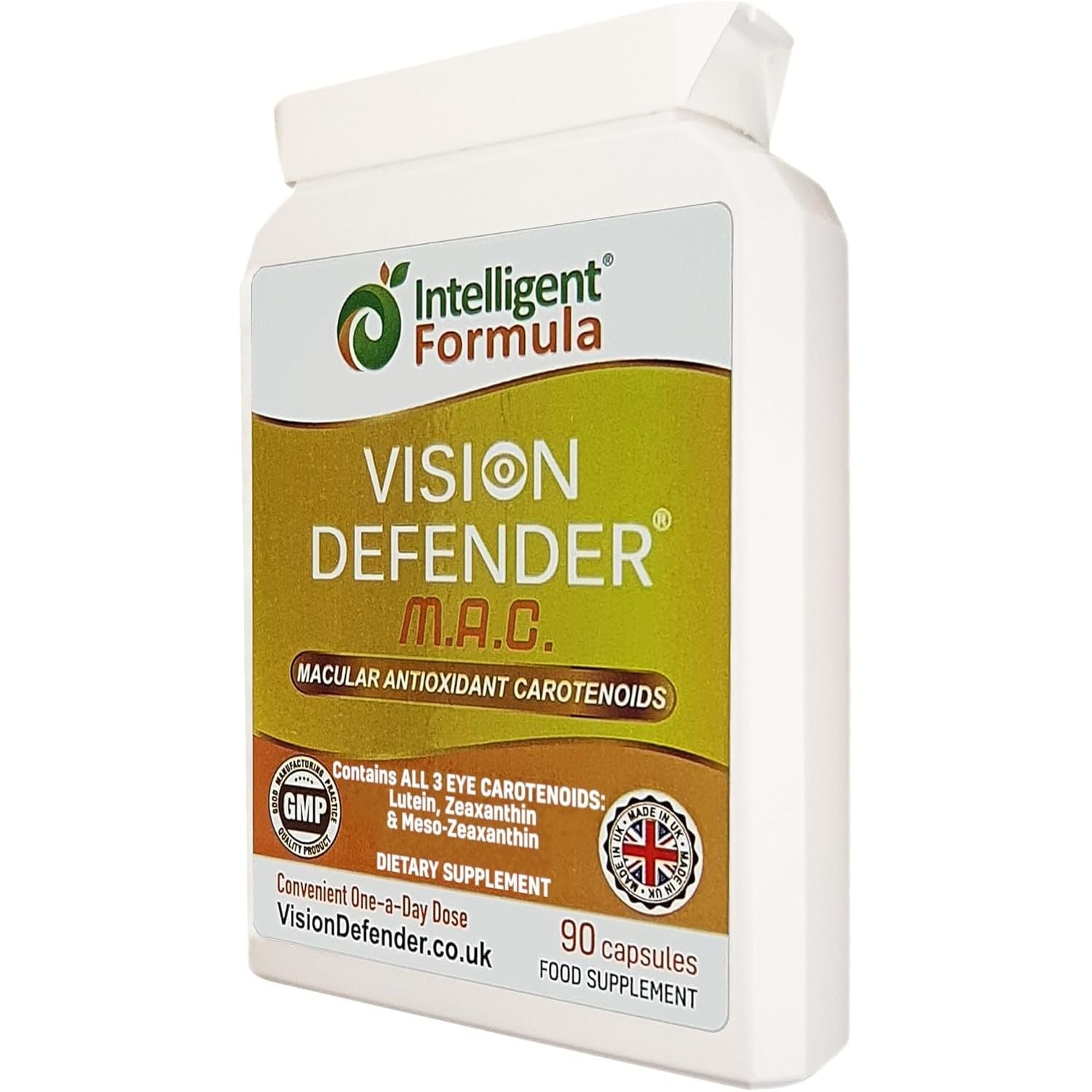 Vision Defender MAC Eye Vitamins Supplement – Triple Antioxidant Carotenoids: Lutein, Zeaxanthin & Meso-Zeaxanthin – Vision & Eye Health Support – 90 Capsules – Made in UK