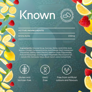 Known Essential Amino Acids Gummies - 200Mg Amino Acids - Muscle Health & Recovery - Natural Pink Lemonade Flavour - 60 Vegan Gummies, 1 Month Supply