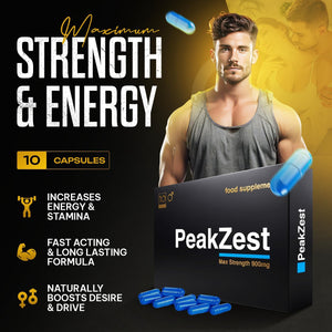 Peakzest | Maximum Strength Male Vitality Enhancer Fast Acting Supplement, Long Lasting, Exclusively for Men. Premium Herbal Blend for Performance & Endurance (10 Count)