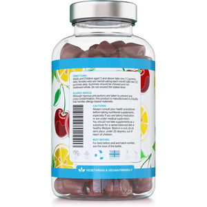 Iron Gummies with Added Vitamin C - 60 Natural Cherry Flavour Chewable Yummy Gummies - 2 Month Supply - Efficient Absorption and Gentler Digestion Formula - Made in the UK