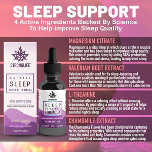 Stronglife Sleep Support Oil Drops - Promotes Restful Deep Sleep - Contains Valerian Root Magnesium L Theanine & Chamomile Extract - Natural Melatonin Alternative - 30Ml