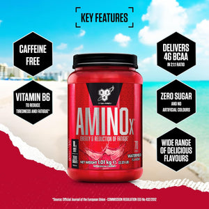 BSN Nutrition Amino X Supplement with Vitamin D, Vitamin B6 and Amino Acids, Watermelon Flavour, 70 Servings, 1 Kg