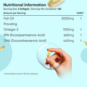 Omega 3 Fish Oil 2000Mg - 240 Softgels (4 Months Supply) - 660Mg EPA & 440Mg DHA - Omega 3 Fatty Acids Supplements - Fish Oil Capsules - Made in the UK - Gluten-Free & Lactose-Free Capsules