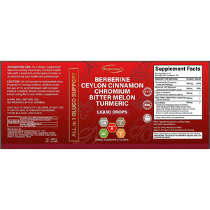 60ML Berberine with Ceylon Cinnamon Supplement Liquid Drops + Bitter Melon Extract, Glucomannan, Gymnema, Chromium, Turmeric, Panax Ginseng, Moringa GLP-1 Support