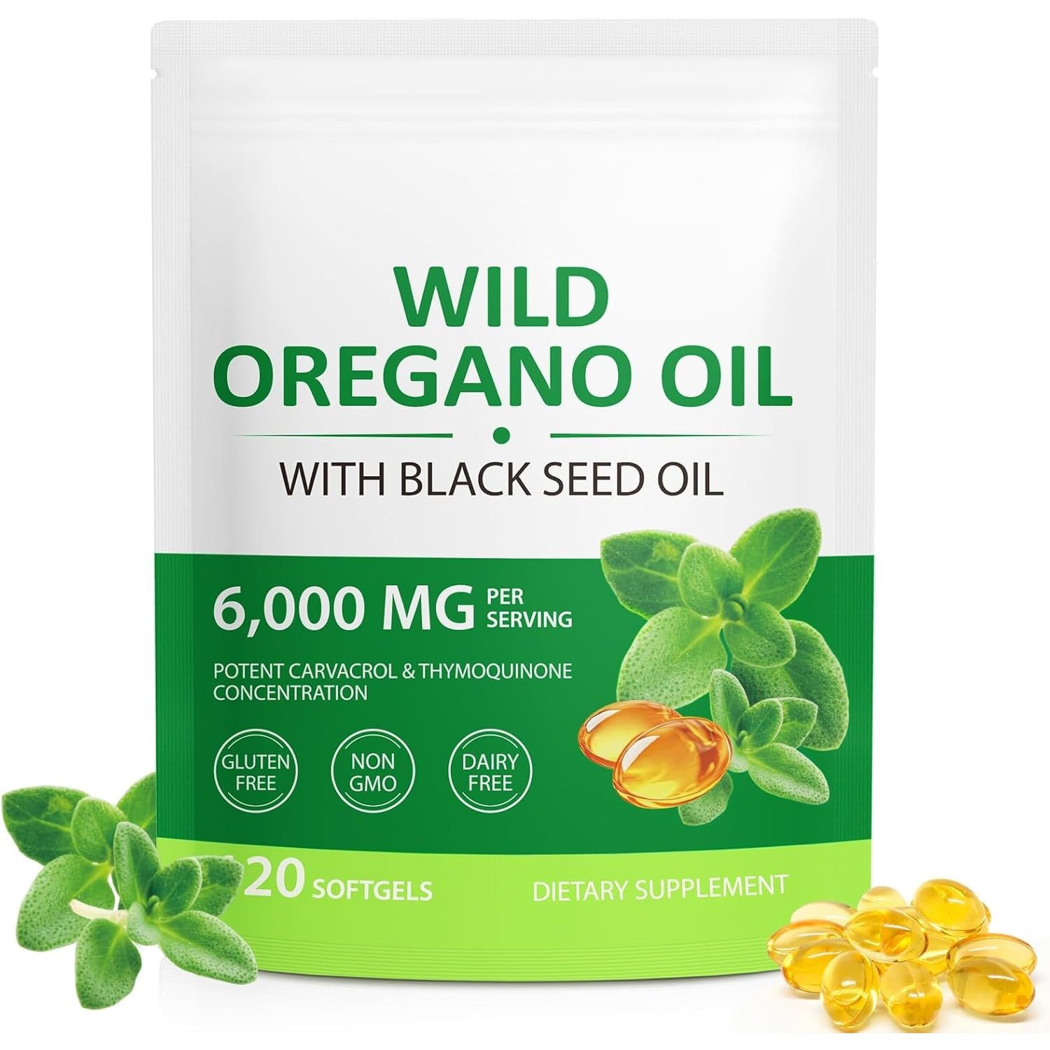 Oregano Oil 120 Softgels - 2-In-1 6000Mg with Black Seed Oil 200Mg & 165Mg Carvacrol | Cold-Pressed, Non-Gmo | Immune, Digestive & Respiratory Support