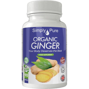 Simply Pure Organic Ginger for Digestive Health & Inflammation | 500 Mg X 90 Capsules | 100% Pure Soil Association Certified | Gluten Free | GM Free | Vegan