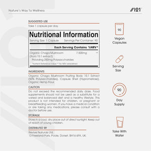 Organic Chaga Mushroom Capsules 7500Mg – 50% Polysaccharides (250Mg) - 90 Vegan Capsules (3 Months Supply) Resealable and Recyclable Pouch - by Alpha01