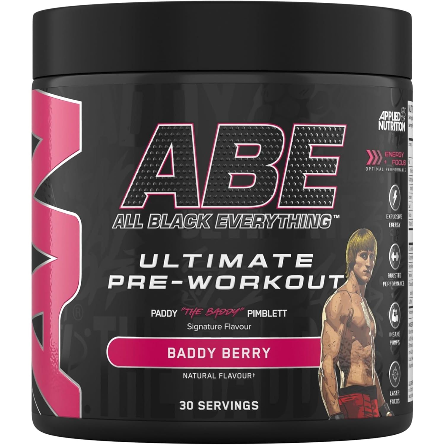 Applied Nutrition Bundle ABE Pre Workout 375G + JUG 2.5 LT Matt Black | All Black Everything Pre Workout Powder, Energy & Physical Performance with Creatine, Beta Alanine (Baddy Berry)