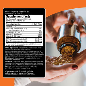 Dropi Icelandic Fish Oil - Extra Virgin Cod Liver Oil (EVCLO) - Natural Source of Vitamin a & D3 - Cold-Processed, Traceable & Pure from the Westfjords Pristine Atlantic Fishing Grounds (90 X 500Mg)