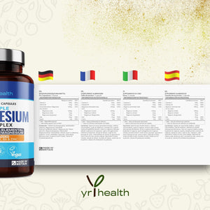 Vegan Magnesium Supplements with Zinc, 180 Capsules, Triple Magnesium Complex Supplement plus Vitamin D, B6 & Copper, Vegan Society Registered, Made in the UK by Yrhealth
