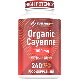 High Strength: Organic Cayenne Pepper Capsules - 1000Mg Capsicum - 240 Capsules - Fat Management Aid Loss - Cayenne Pepper Supplement - Vegan - Fuelfinity® Superlative Quality (1 Pack)